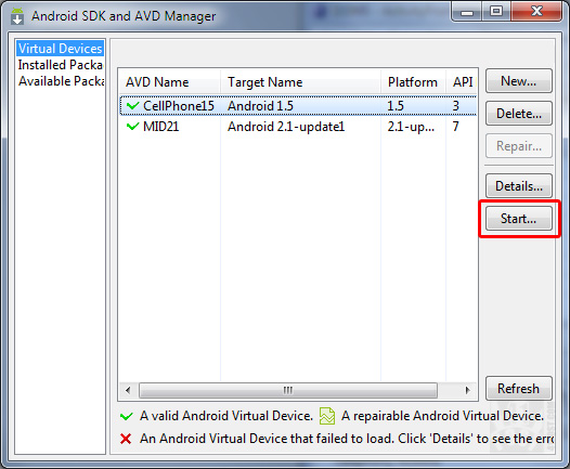 AVD Manager Screenshot