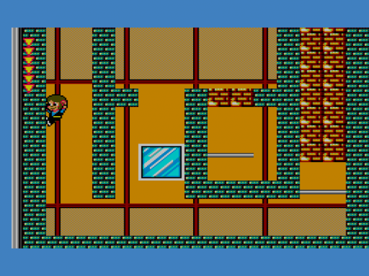 Alex Kidd jumping off a wall