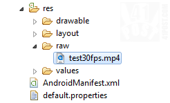 Video file at the 'raw' folder. Resources folder screenshot.