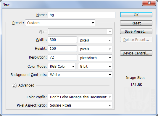 Photoshop New image Dialog