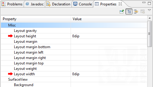 Surface View Properties