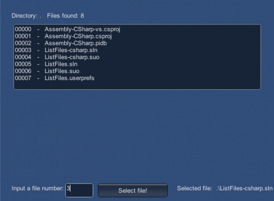 List files in a directory - example project screenshot Unity - List files in a directory - example project screenshot