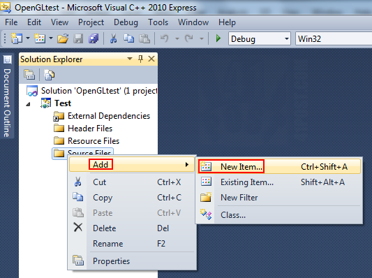Visual C++ Express: creating a C++ (.cpp) file