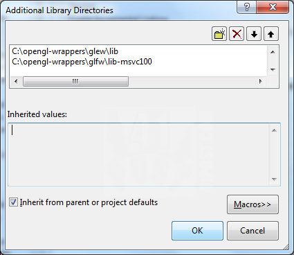 Visual C++ Express: Setting the additional library directories' path